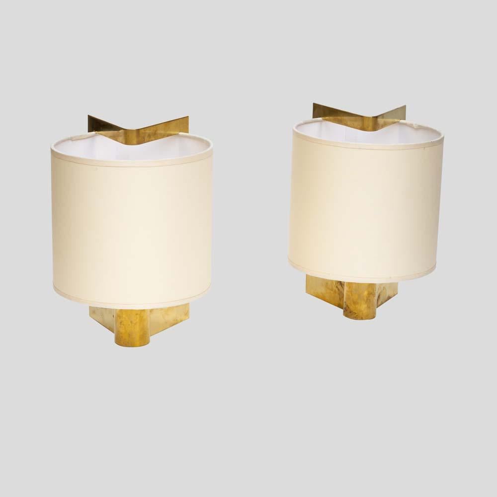 Lampes de table des années 1970 Abat-jour en tissu crème sur métal laiton par Giuliana Gramigna Bon état - En vente à London, GB