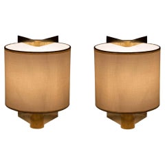 Lampes de table des années 1970 Abat-jour en tissu crème sur métal laiton par Giuliana Gramigna