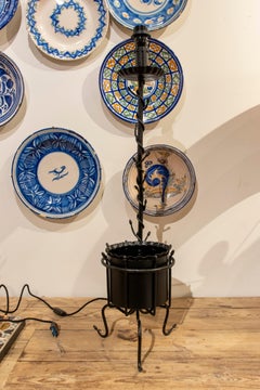 1970s Table or Floor Lamp Made of Iron and Decorated with Flowers