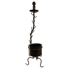 Lampe de table ou de sol des années 1970 en fer et décorée de fleurs