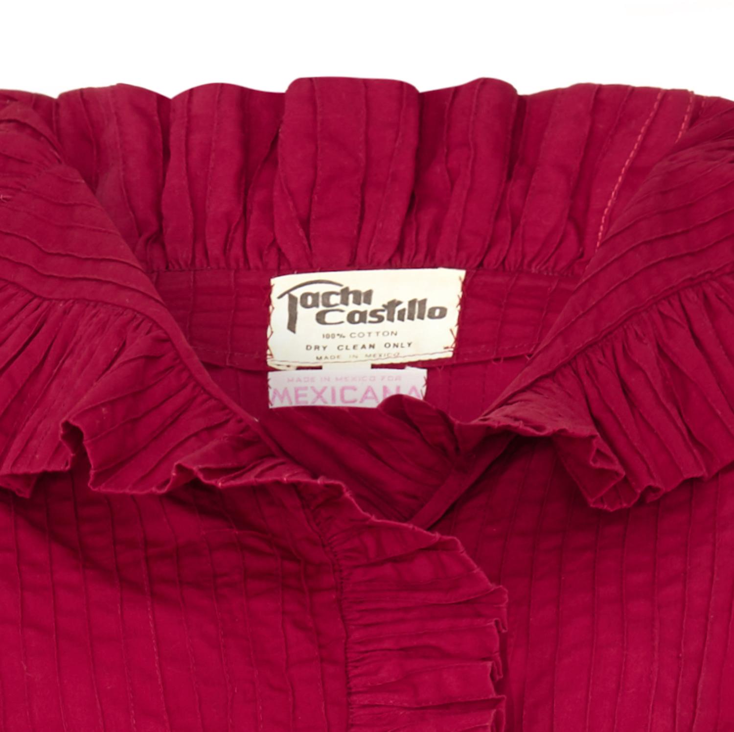 Women's 1970s Tachi Castillo Crimson Mexicana Blouse and Skirt  For Sale