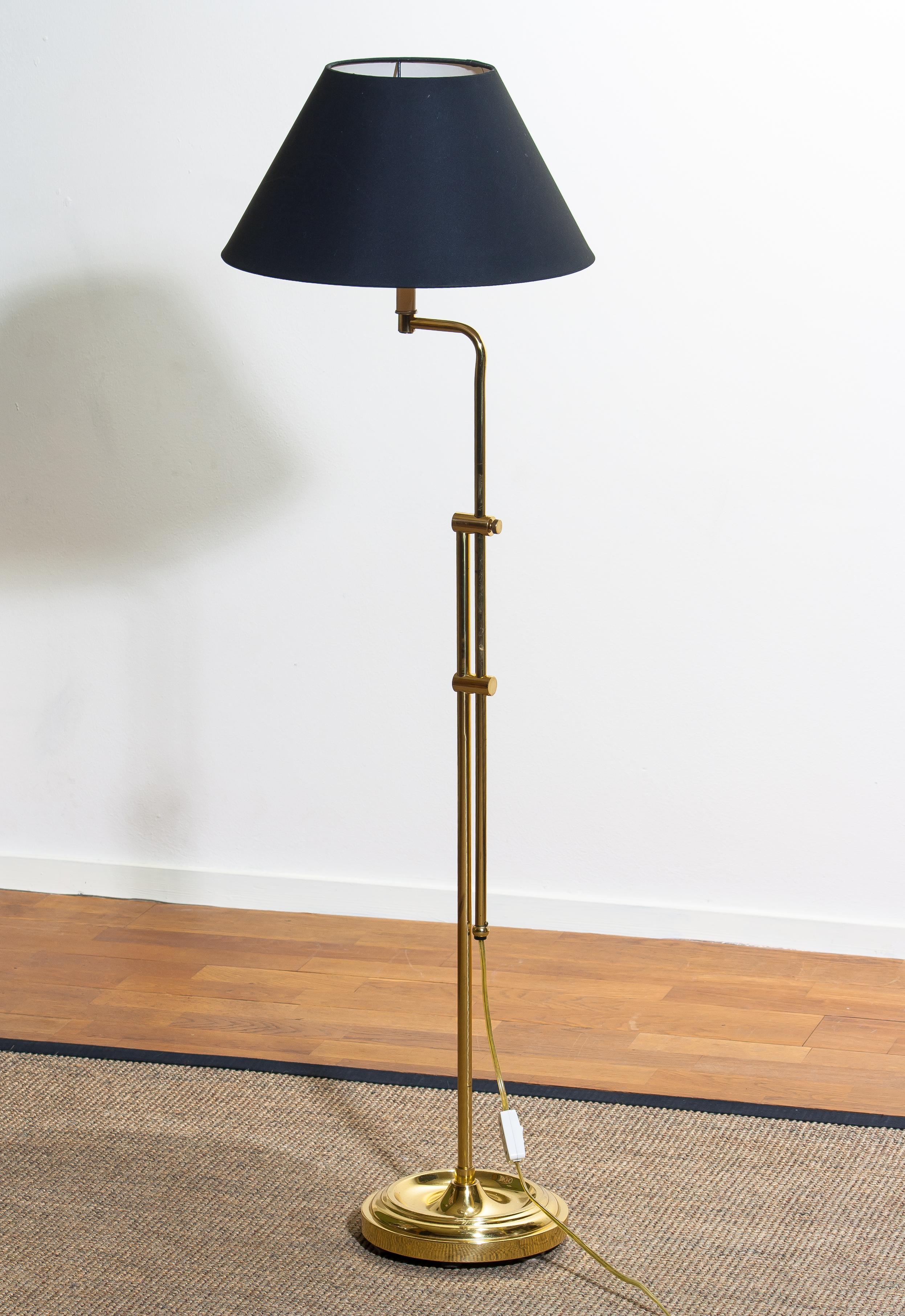 Swedish 1970s Tall Brass Hollywood Regency Swing Arm Floor Lamp by Örsjö, Sweden