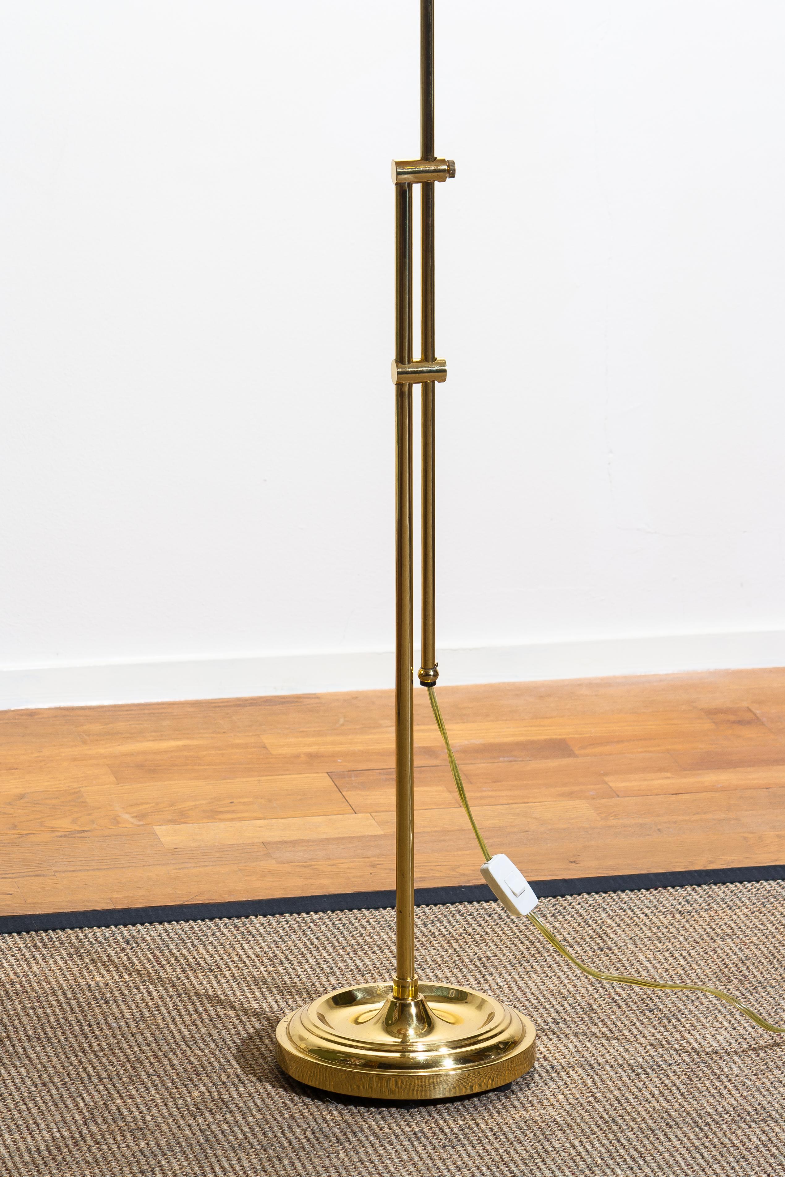 Swedish 1970s Tall Brass Hollywood Regency Swing Arm Floor Lamp by Örsjö, Sweden