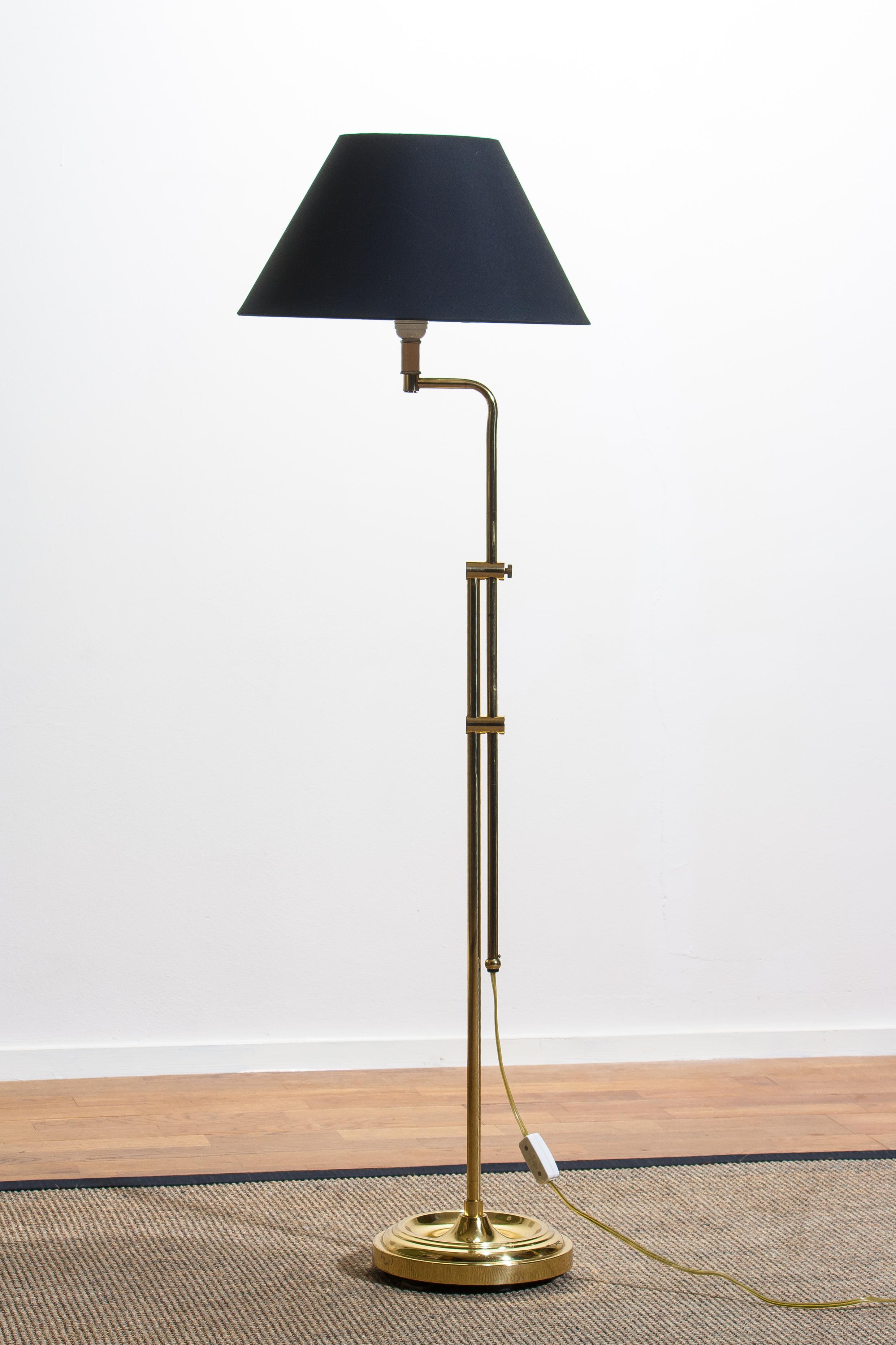 Late 20th Century 1970s Tall Brass Hollywood Regency Swing Arm Floor Lamp by Örsjö, Sweden