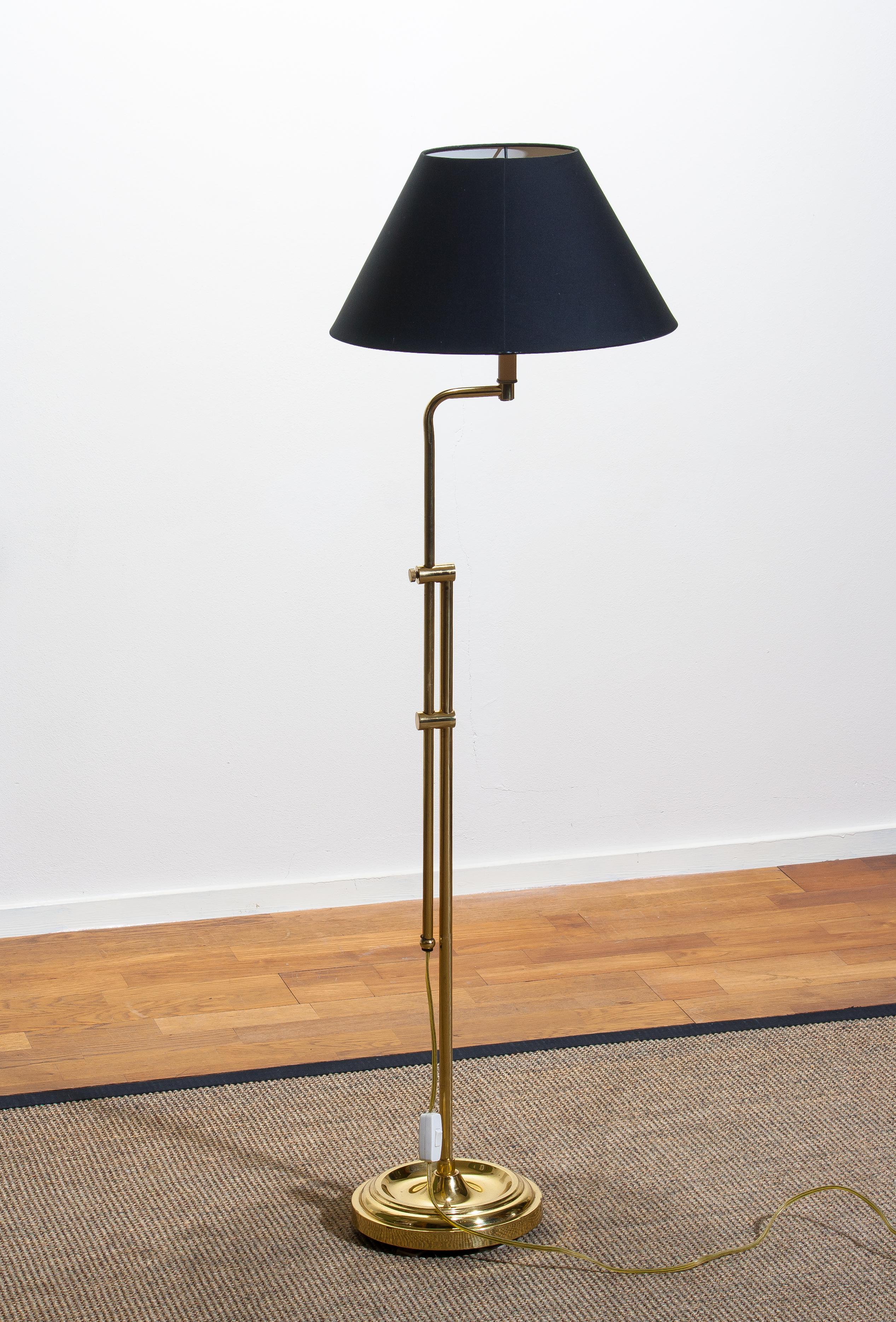 Metal 1970s Tall Brass Hollywood Regency Swing Arm Floor Lamp by Örsjö, Sweden