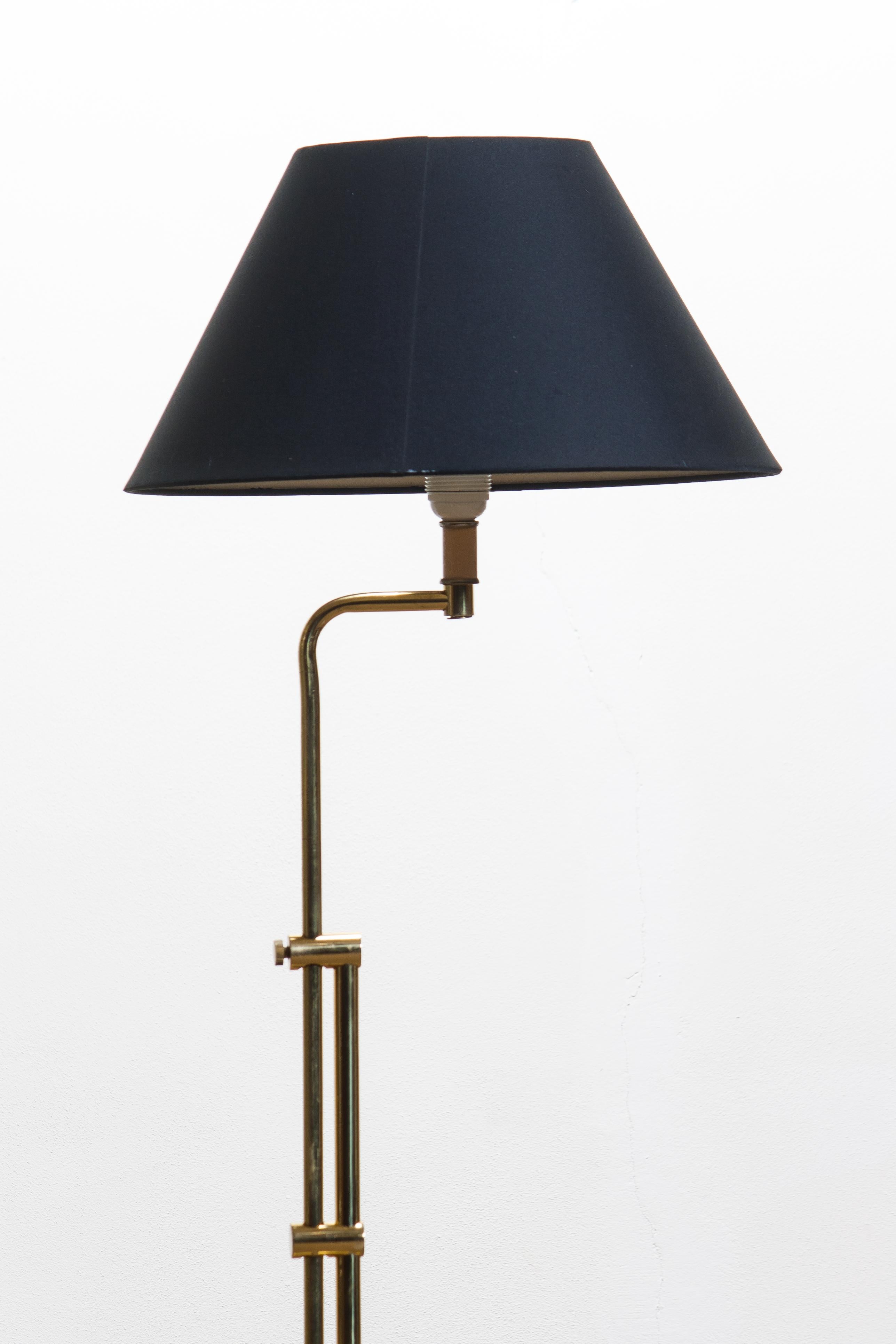 1970s Tall Brass Hollywood Regency Swing Arm Floor Lamp by Örsjö, Sweden 1