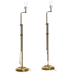 1970s, Tall Brass Hollywood Regency Swing Arm Floor Lamps by Örsjö Sweden