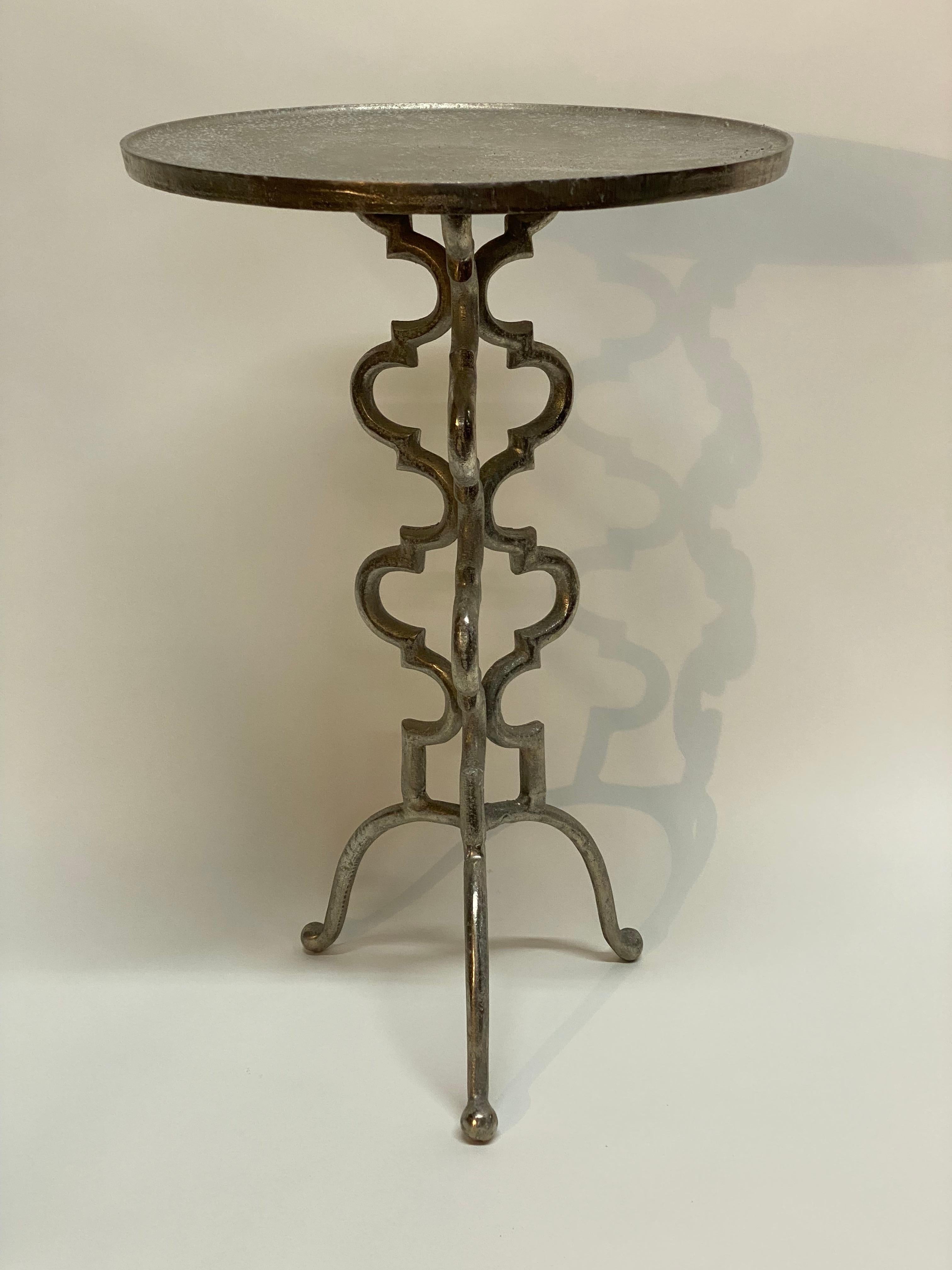 1970s Tall Cast Aluminum Brutalist Accent Table In Good Condition For Sale In Garnerville, NY