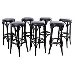 Grand tabouret de bar ébonisé des années 1970 - Lot de sept