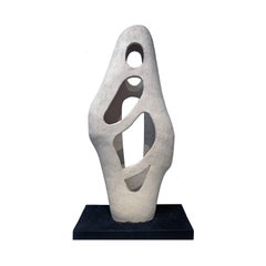 1970s Tall Hollowed Plaster Sculpture on Wooden Base 1970s Tall Hollowed Plaster Sculpture on Wooden Base