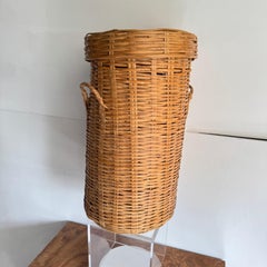 1970s Tall Natural Tone Basket with Lid