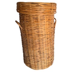 1970s Tall Natural Tone Basket with Lid