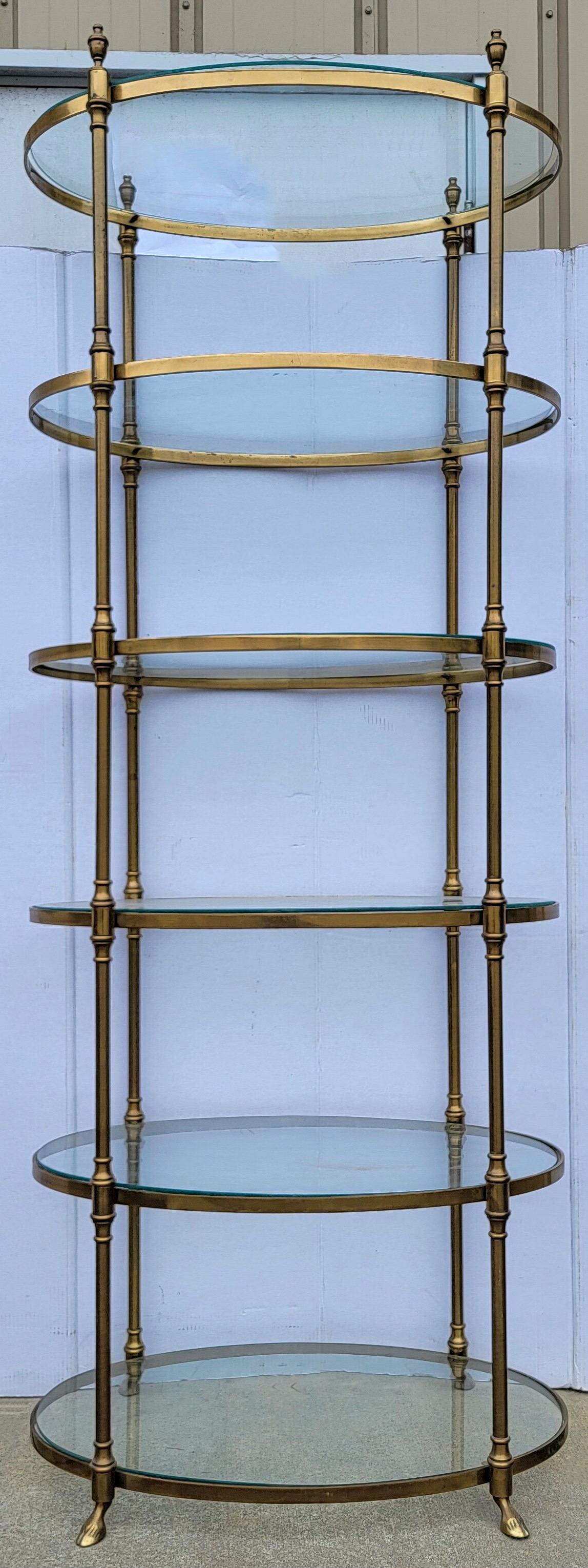 Neoclassical 1970s Tall Neo-Classical Maison Jensen Style Brass and Glass Etagere / Shelf