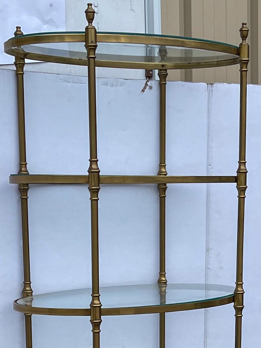 1970s Tall Neo-Classical Maison Jensen Style Brass and Glass Etagere / Shelf In Good Condition In Kennesaw, GA