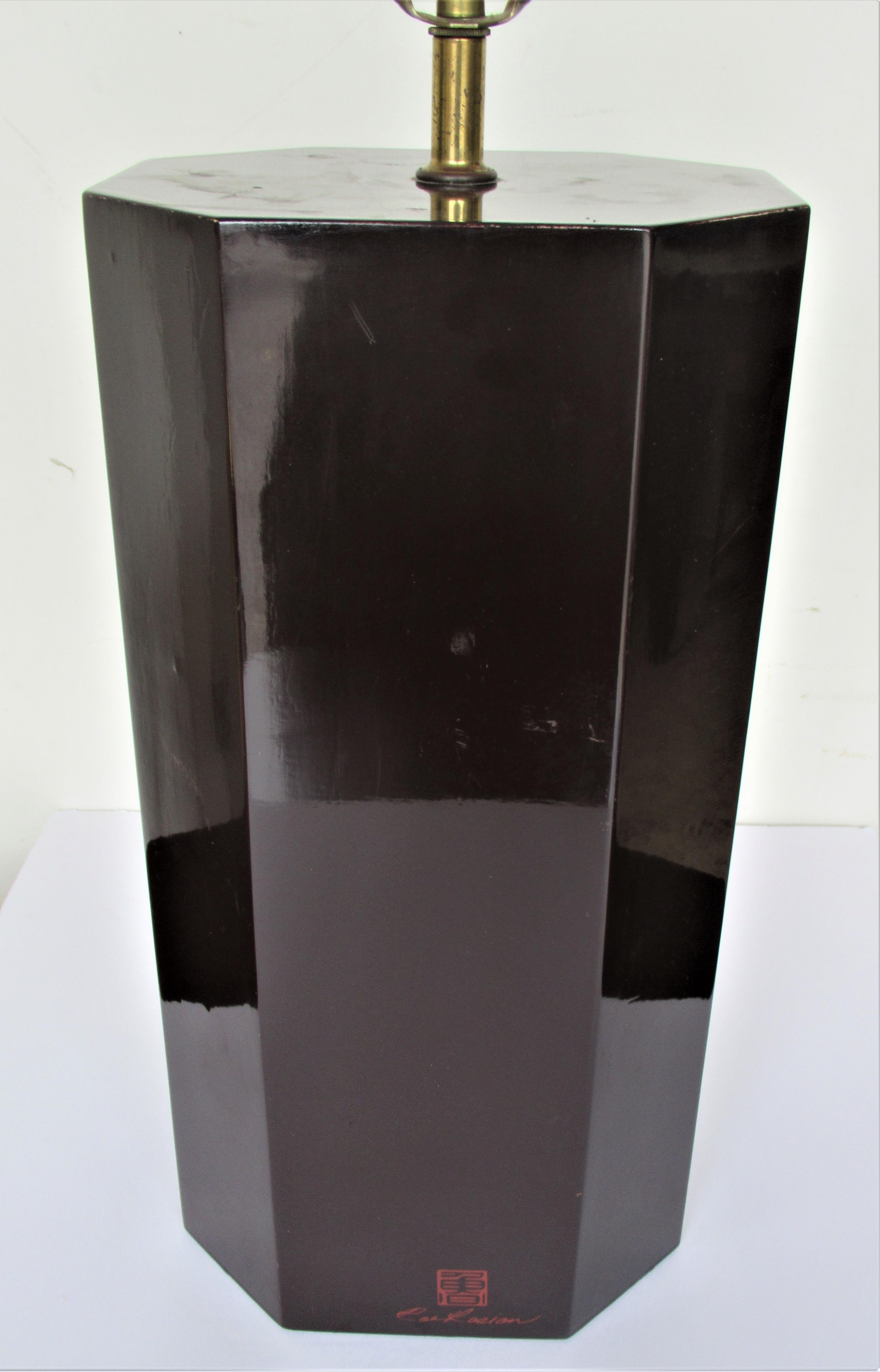 Lacquered 1970's Black Lacquer Table Lamp by Roe Kasian