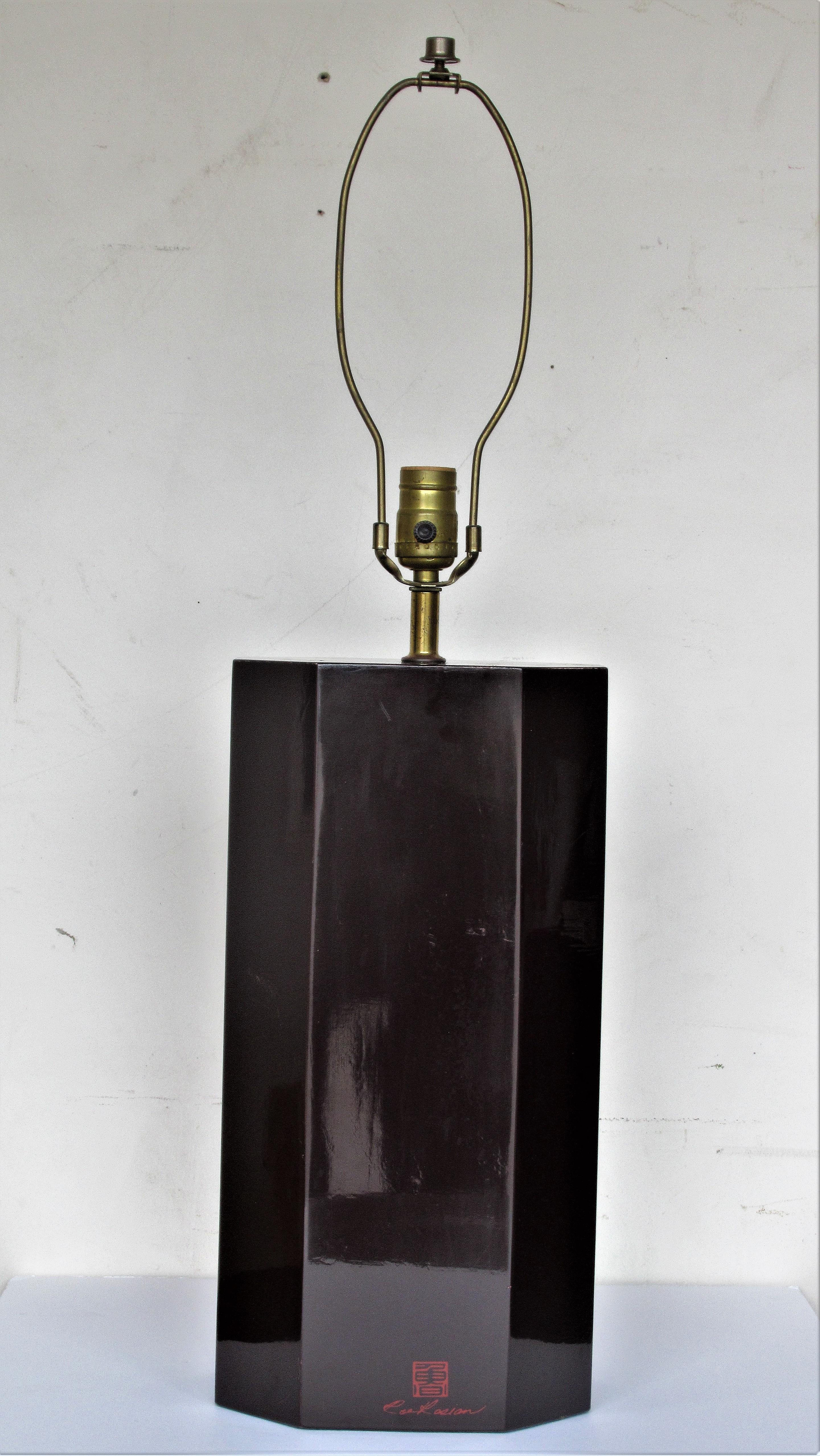20th Century 1970's Black Lacquer Table Lamp by Roe Kasian