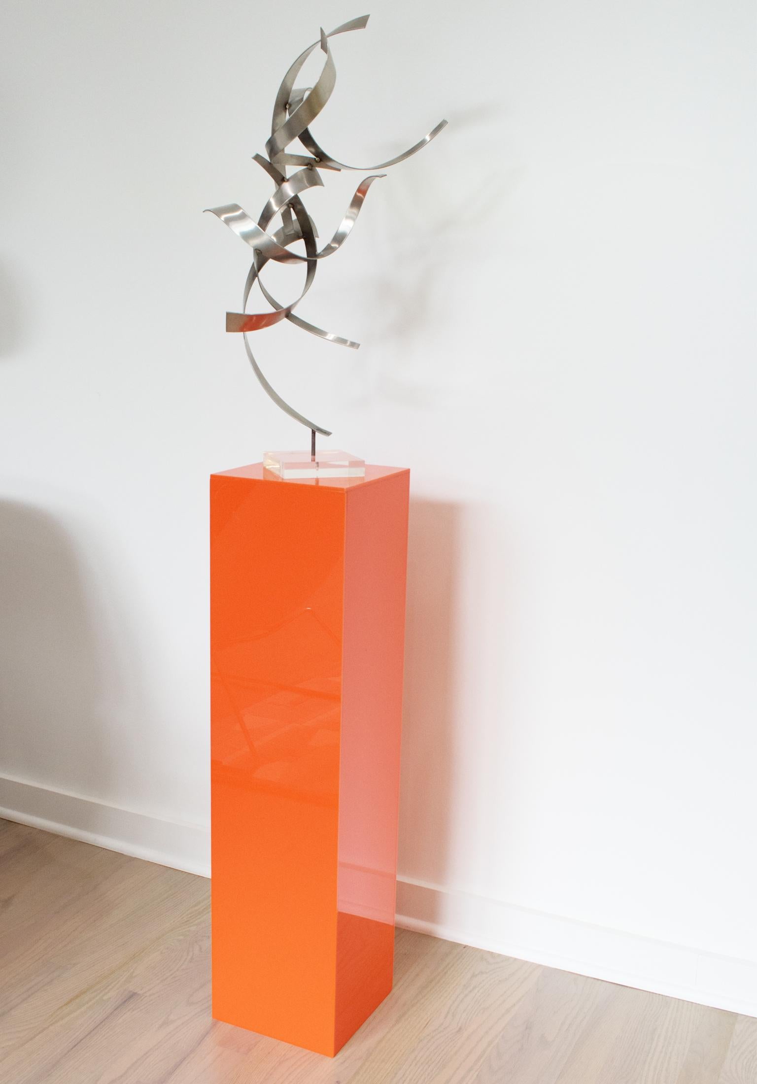 1970s Tall Orange Lucite Acrylic Pedestal Stand Display Column 3