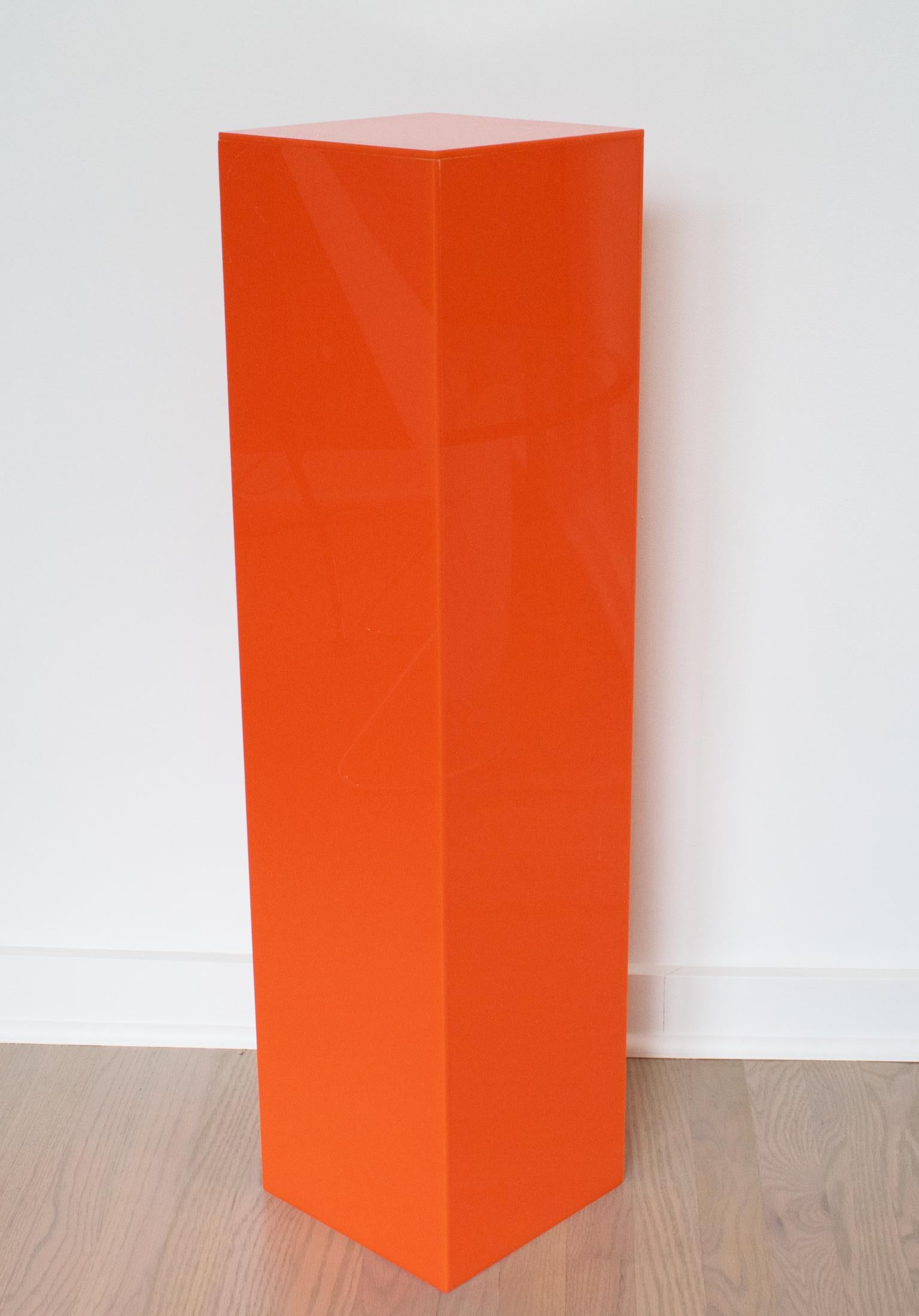 Modern 1970s Tall Orange Lucite Acrylic Pedestal Stand Display Column