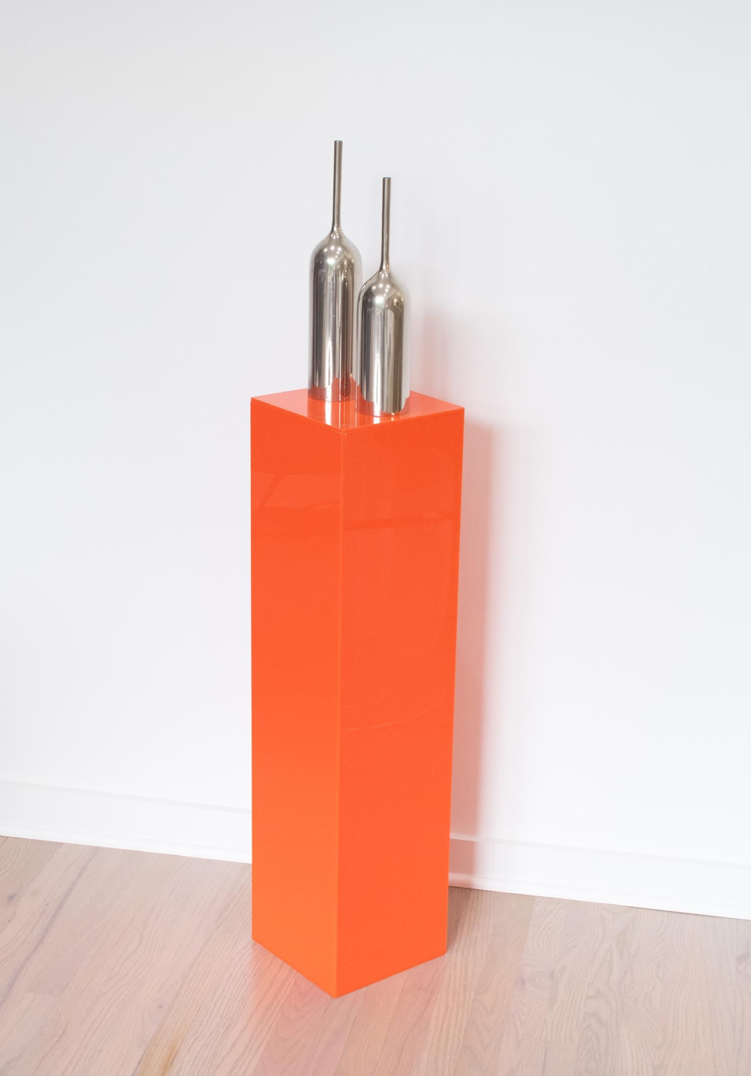 Late 20th Century 1970s Tall Orange Lucite Acrylic Pedestal Stand Display Column