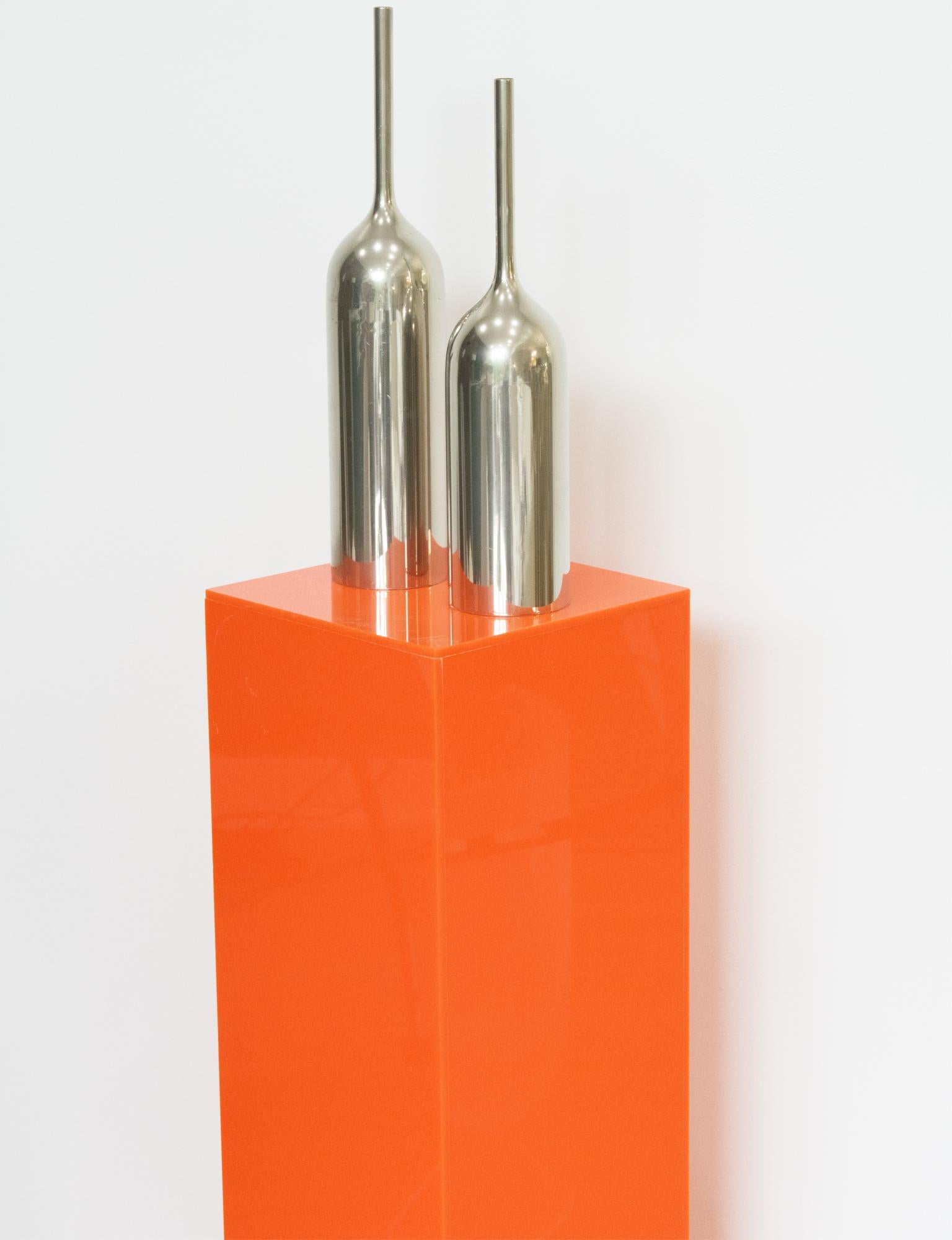 Plexiglass 1970s Tall Orange Lucite Acrylic Pedestal Stand Display Column