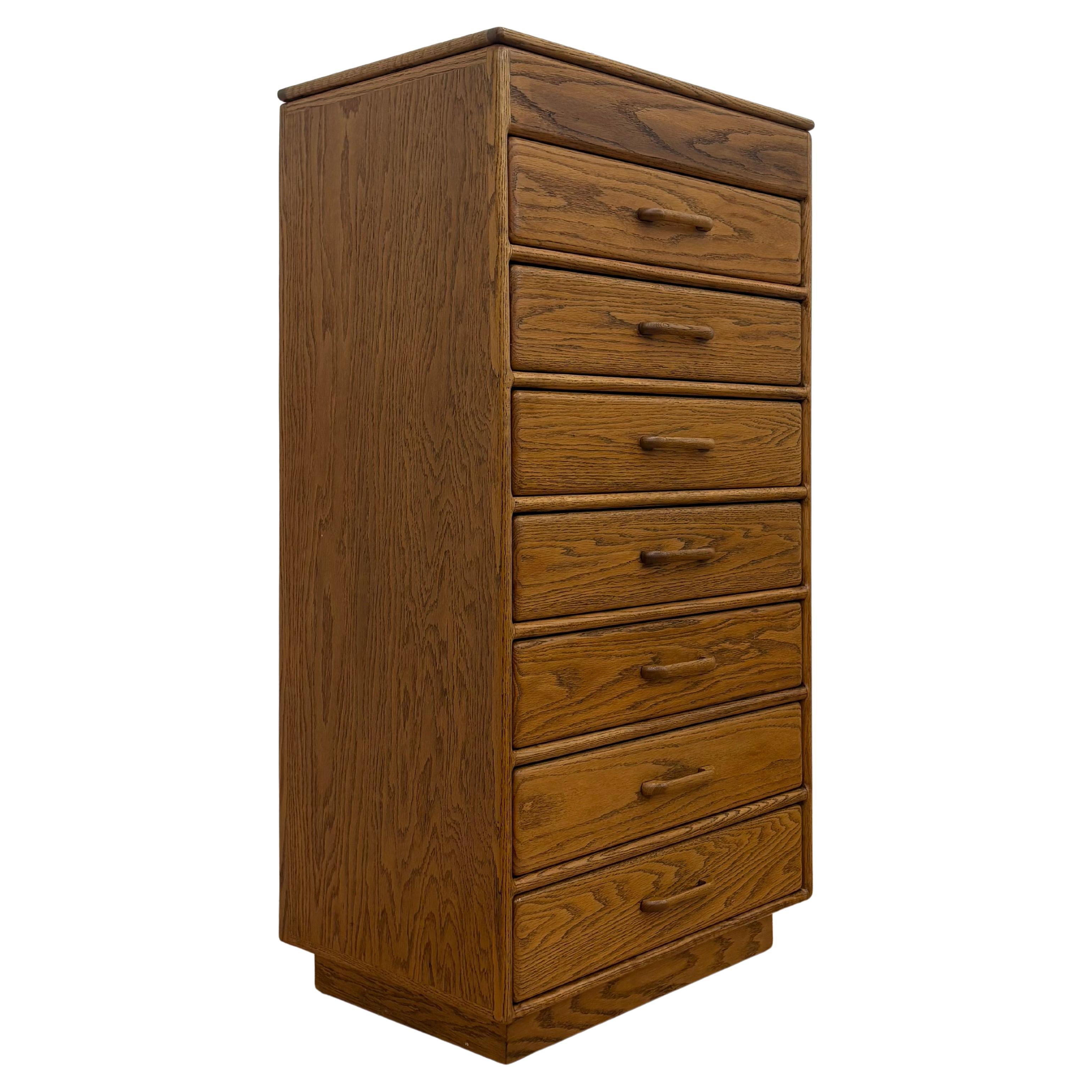 1970s Tall Petite Dresser  Mid-Century Modern Oil Rubbed Oak For Sale