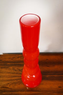 1970s Tall Scandinavian Orange Cased Glass Vase