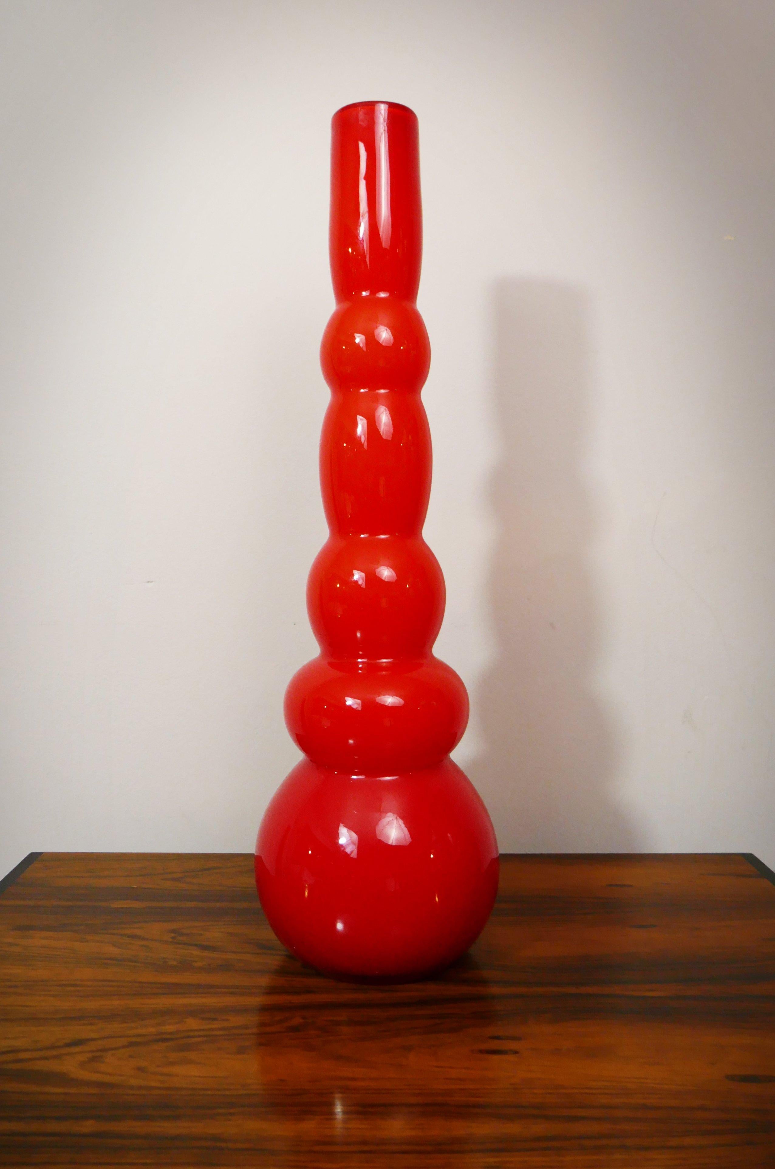 Other 1970s Tall Scandinavian Orange Cased Glass Vase
