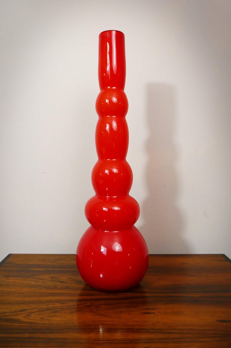 1970s Tall Scandinavian Orange Cased Glass Vase at 1stDibs
