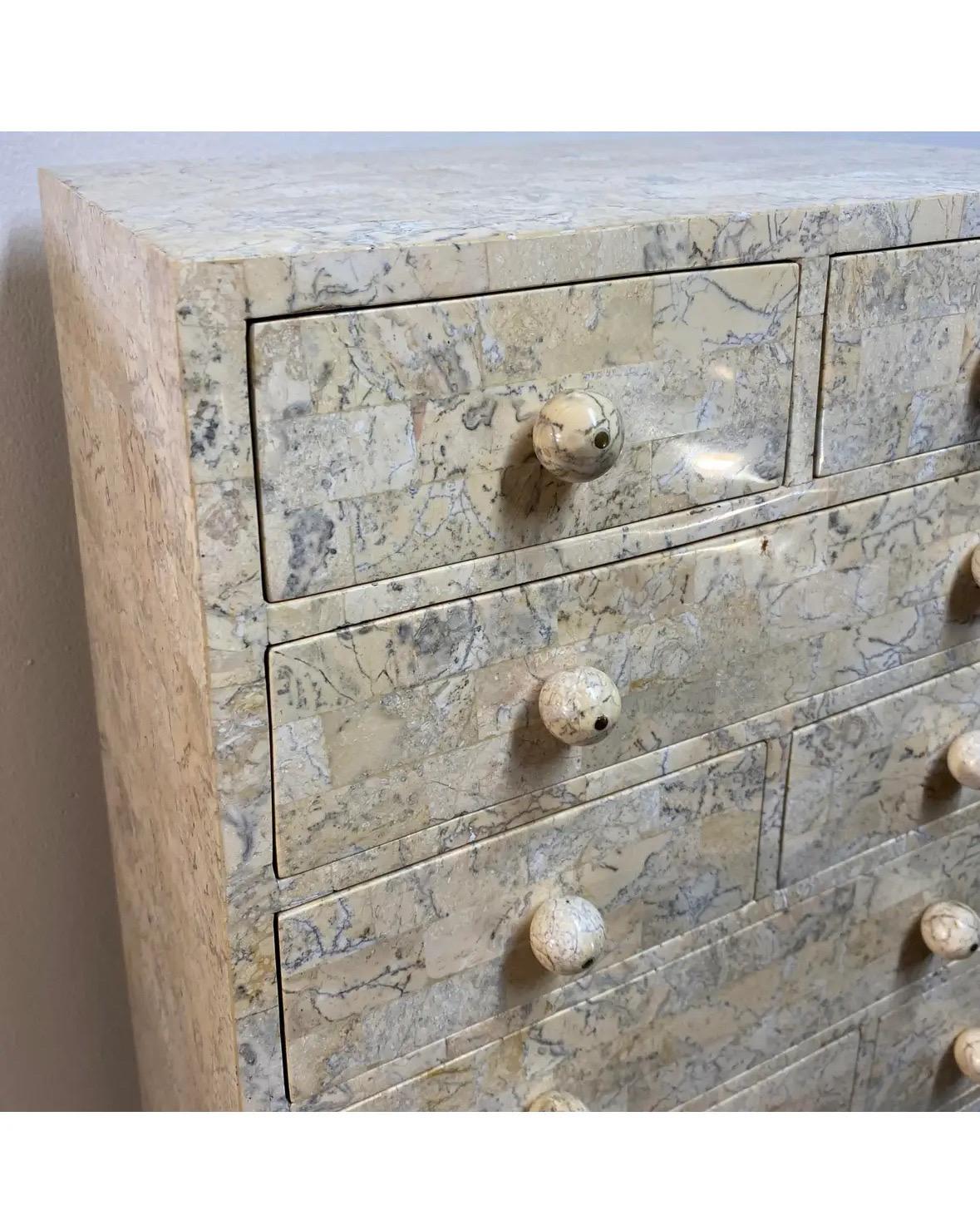 Art Deco 1970s Tall tiled marble jewelry or lingerie chest