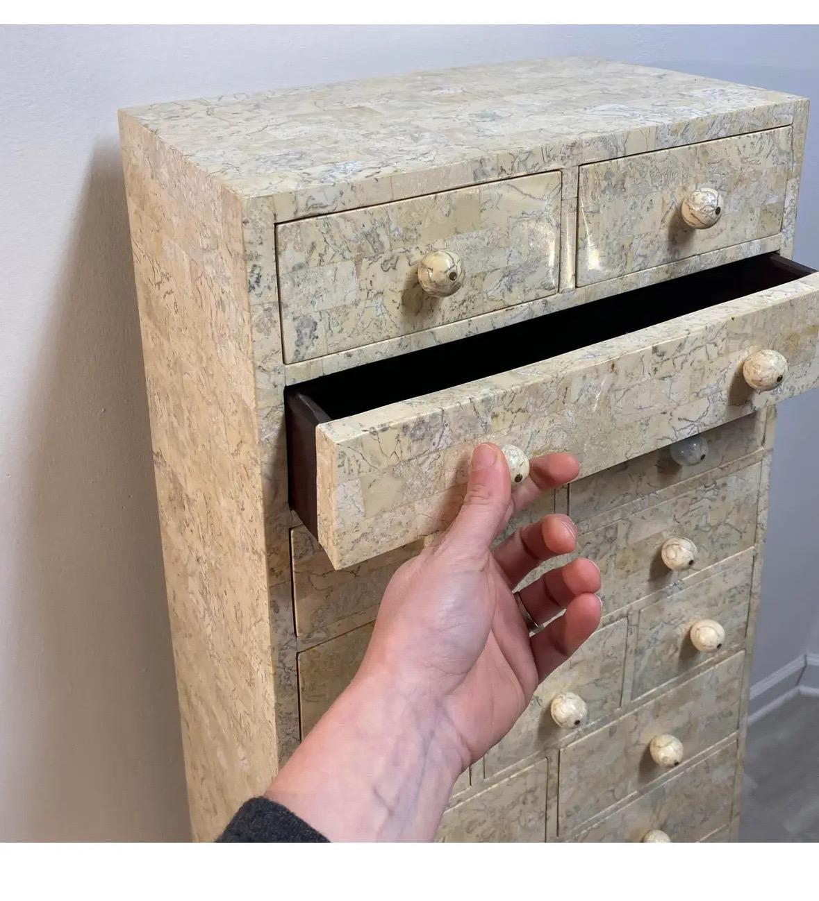 Unknown 1970s Tall tiled marble jewelry or lingerie chest