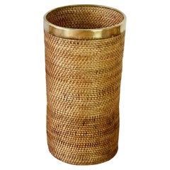 1970s Tall Retro Mid-Century Italian Bamboo, Rattan and Brass Umbrella Stand