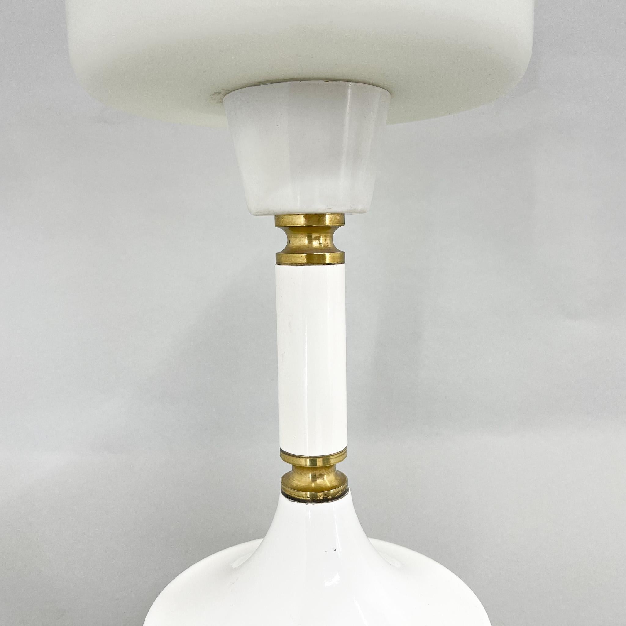 1970s Tall Yellow & White Glass Table Lamp with Brass Details by Drukov, Marked For Sale 2