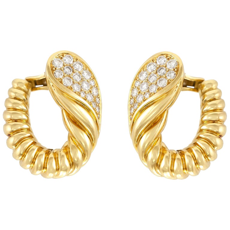 1970s Tallarico 18 Karat Gold and Diamond Earrings For Sale at 1stDibs