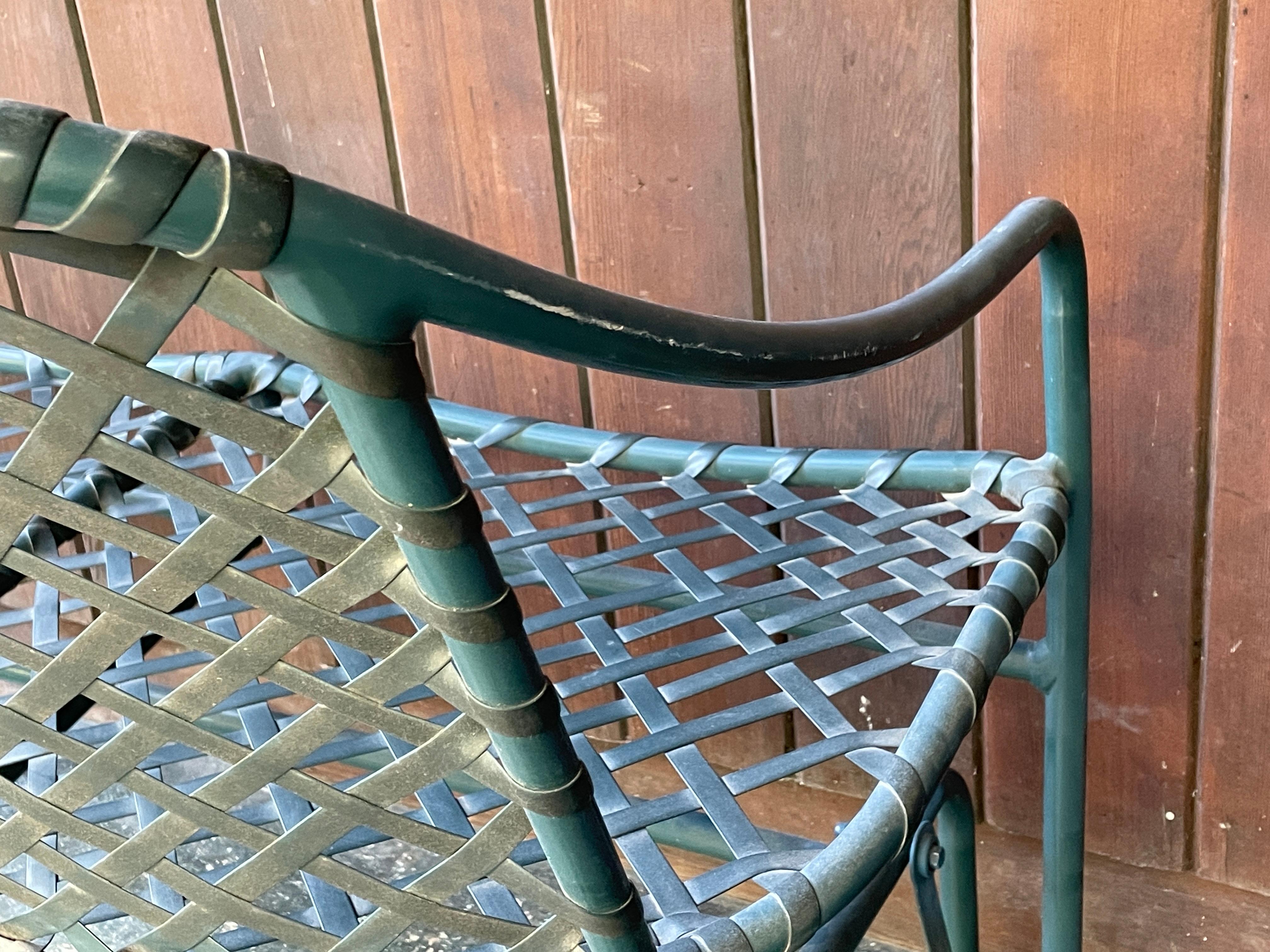 1970s Tamiami Glider Settee Loveseat Deep Sea Green & Black Webbing Brown Jordan For Sale 4