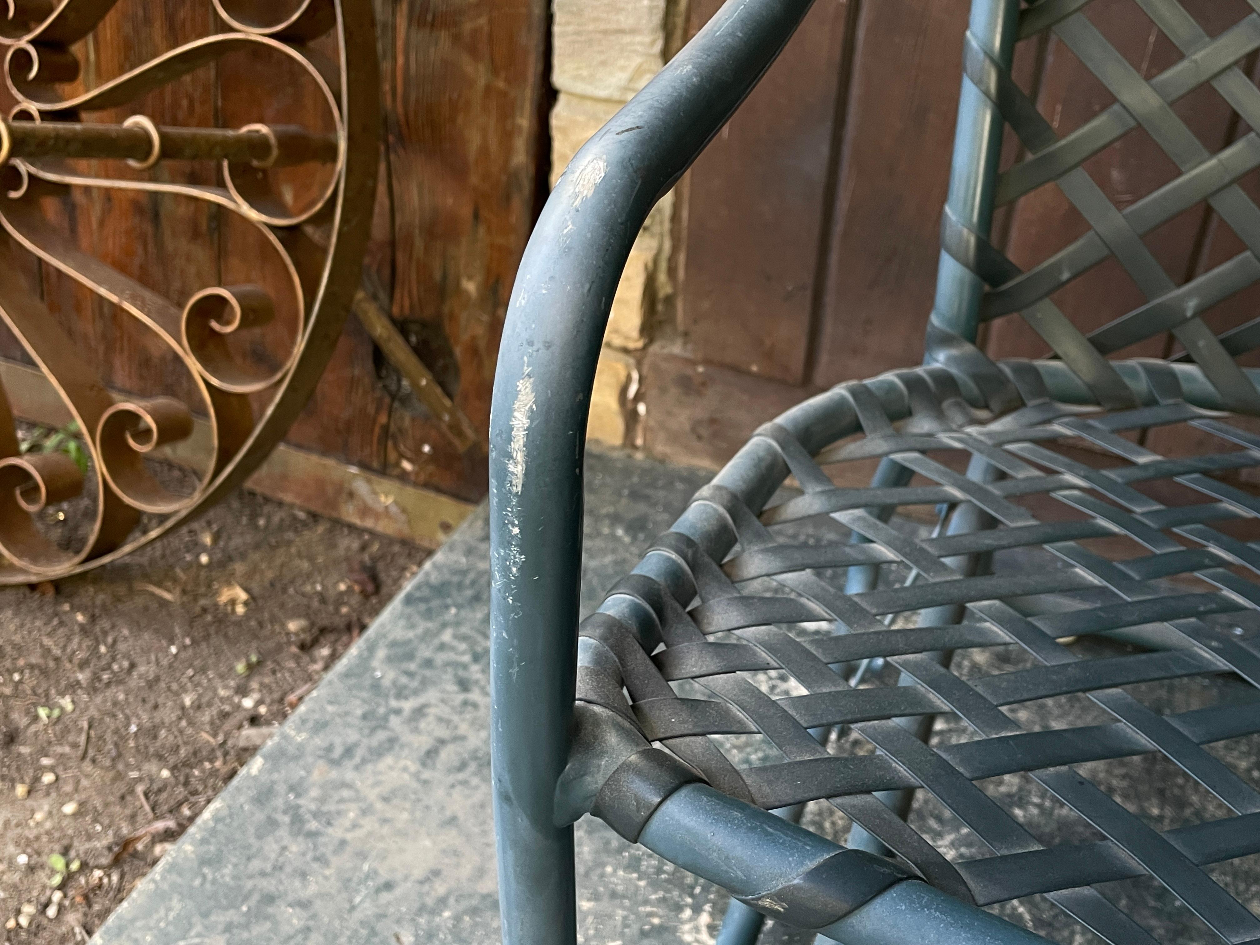1970s Tamiami Glider Settee Loveseat Deep Sea Green & Black Webbing Brown Jordan For Sale 5