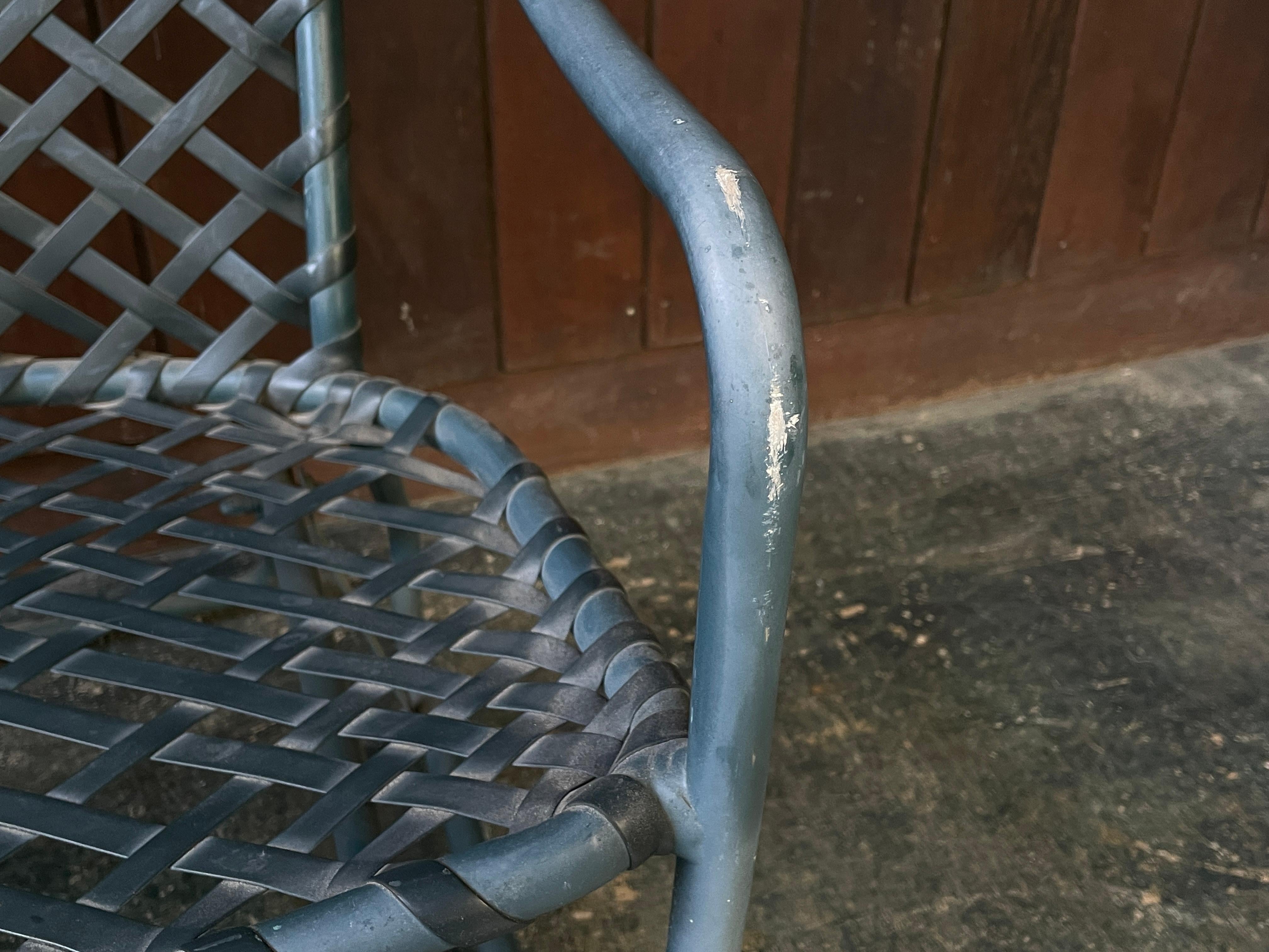 1970s Tamiami Glider Settee Loveseat Deep Sea Green & Black Webbing Brown Jordan For Sale 6