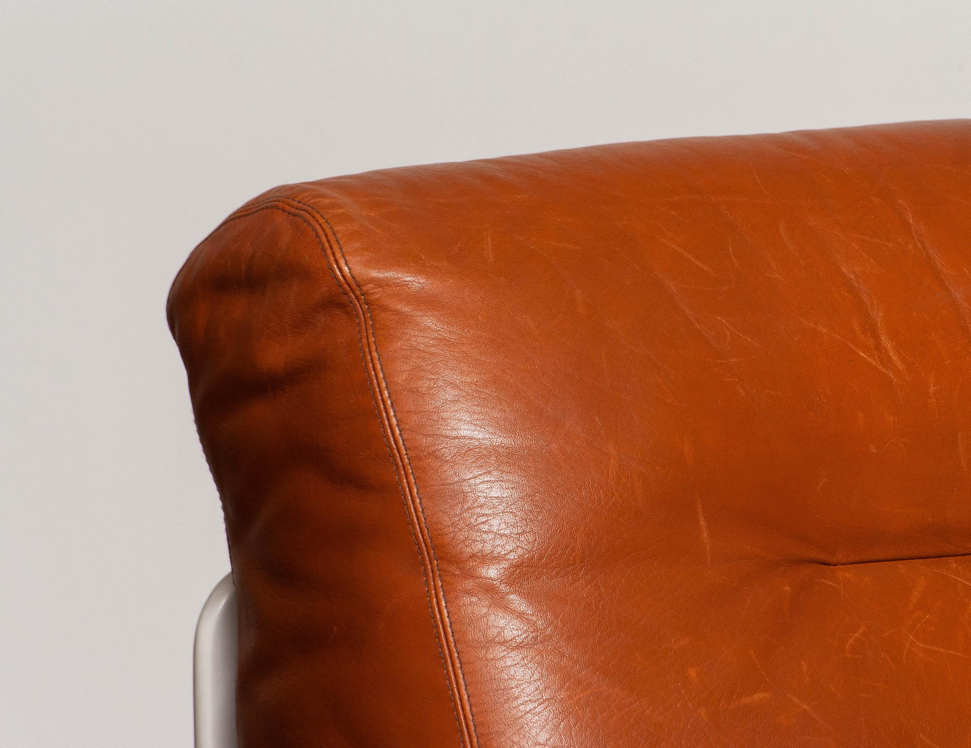 Tan Ledersessel „Orbis“ Clubsessel mit weißer Muschel von COR Deutschland 1970er Jahre im Angebot 8