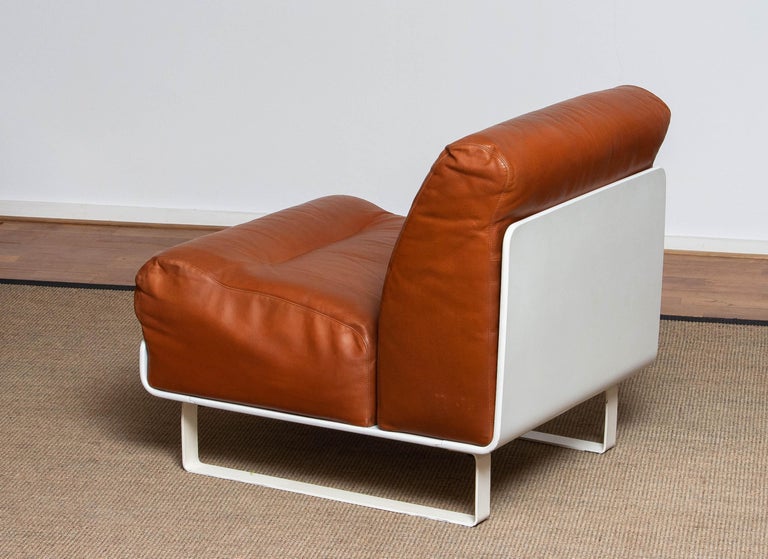 Late 20th Century 1970's Tan / Cognac Leather Lounge / Club Chair with White Shell 'Orbis' by COR For Sale