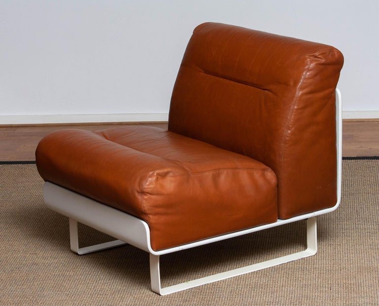 1970's Tan / Cognac Leather Lounge / Club Chair with White Shell 'Orbis' by COR For Sale 1
