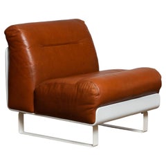 1970's Tan / Cognac Leather Lounge / Club Chair with White Shell 'Orbis' by COR