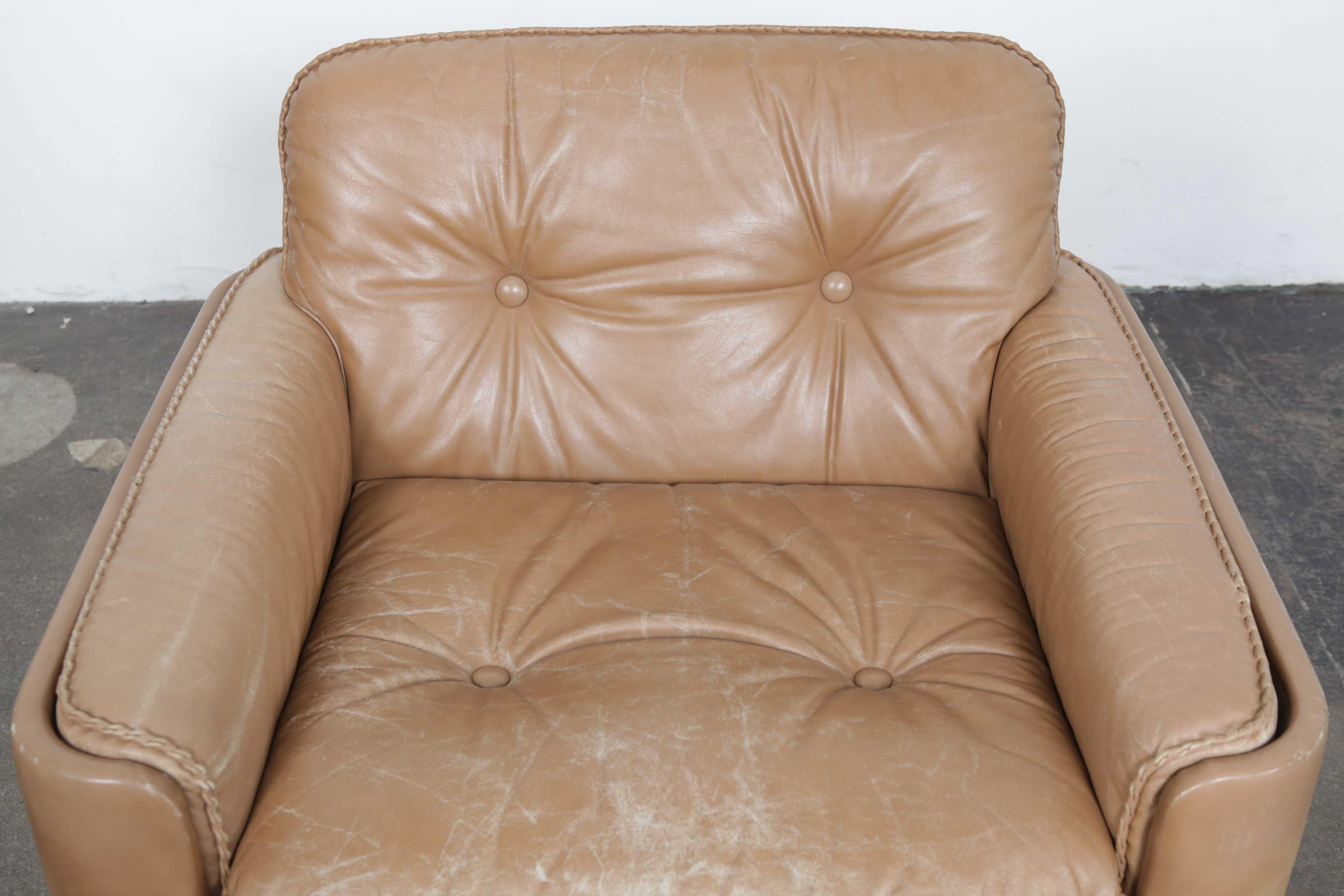 Sigurd Ressel 1970s Tan Leather Lounge Chair by Vatne Mobler, Norway For Sale 4