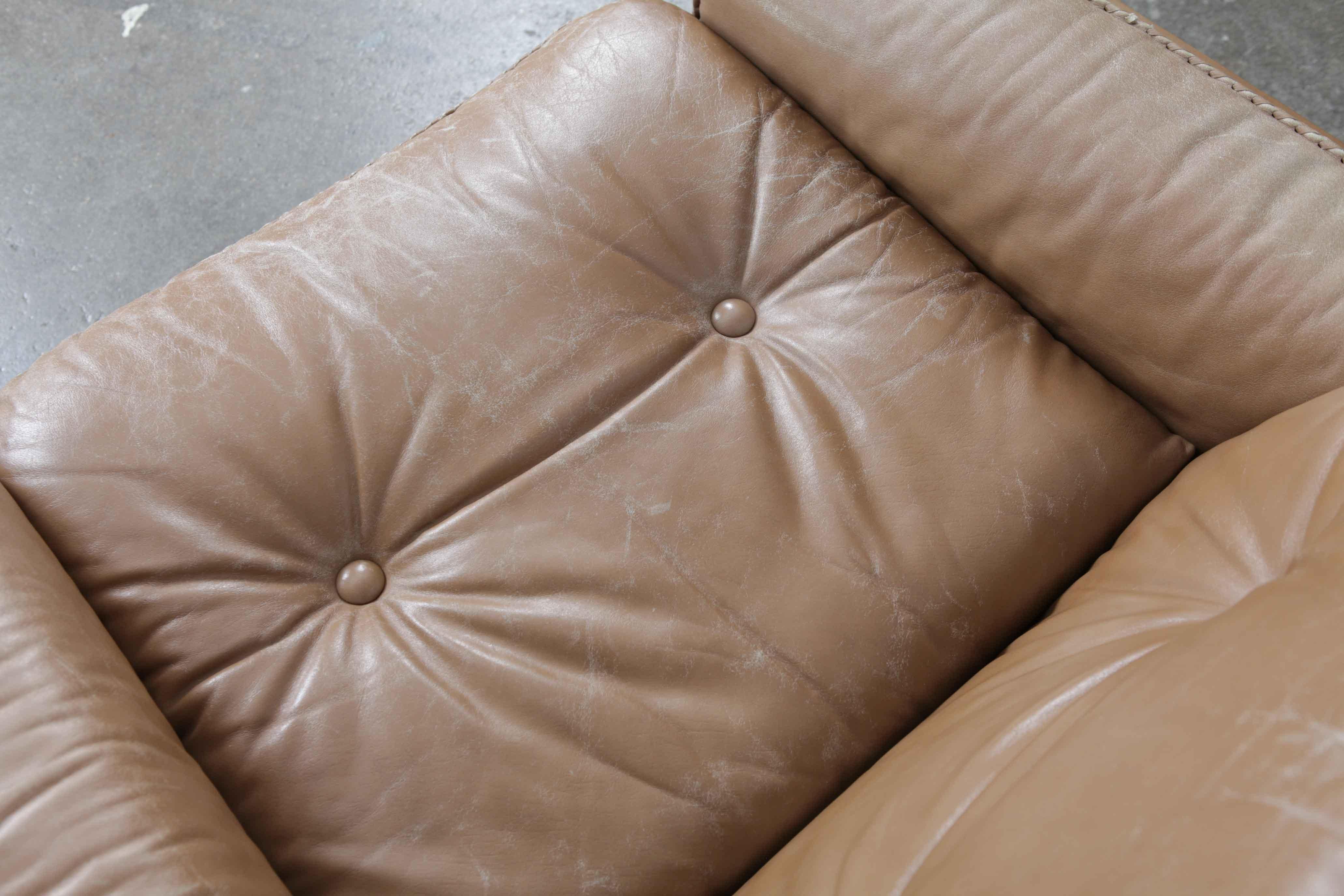 Sigurd Ressel 1970s Tan Leather Lounge Chair by Vatne Mobler, Norway For Sale 6