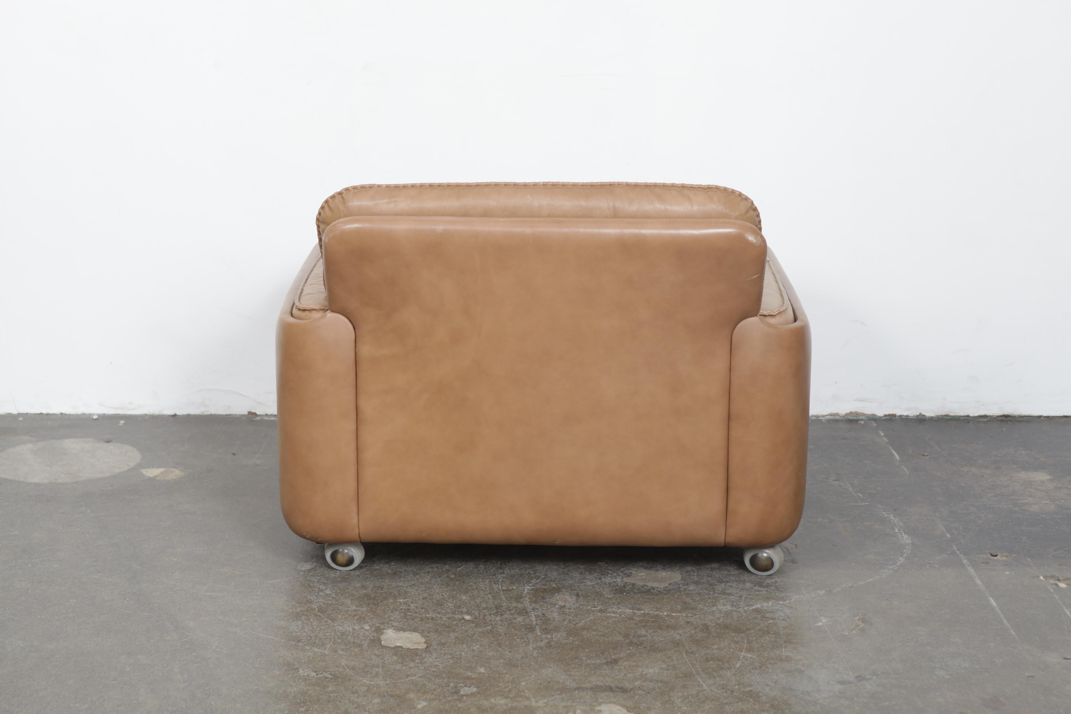 Norwegian Sigurd Ressel 1970s Tan Leather Lounge Chair by Vatne Mobler, Norway For Sale