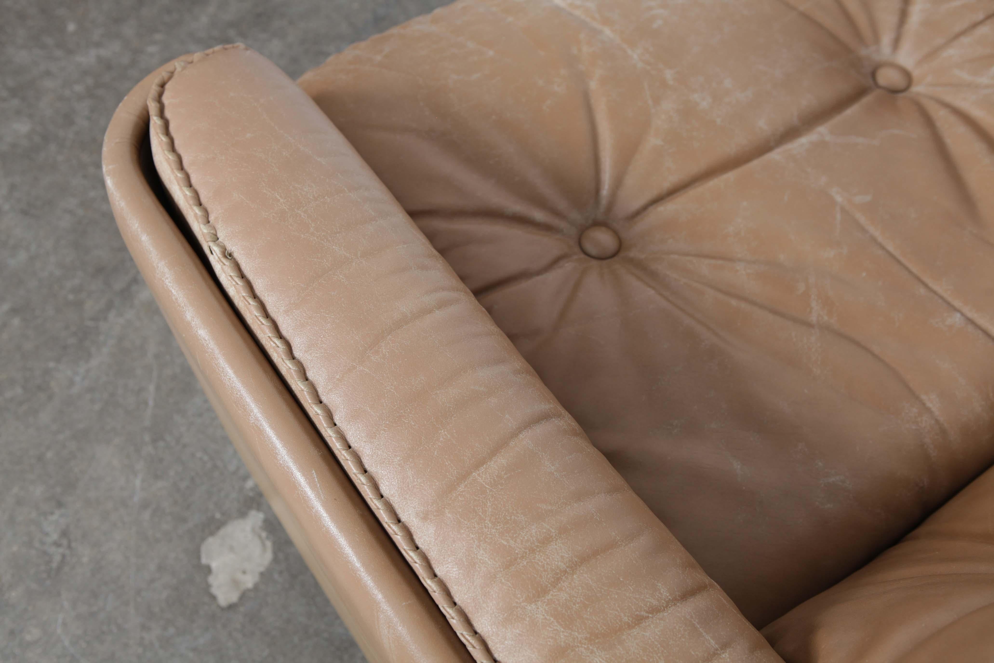 Sigurd Ressel 1970s Tan Leather Lounge Chair by Vatne Mobler, Norway For Sale 2