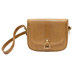 Used 1970s Tan/Taupe Embossed Skin Shoulder Bag 