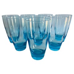1970s Tapered Blue Glass Tumblers, Set of 8