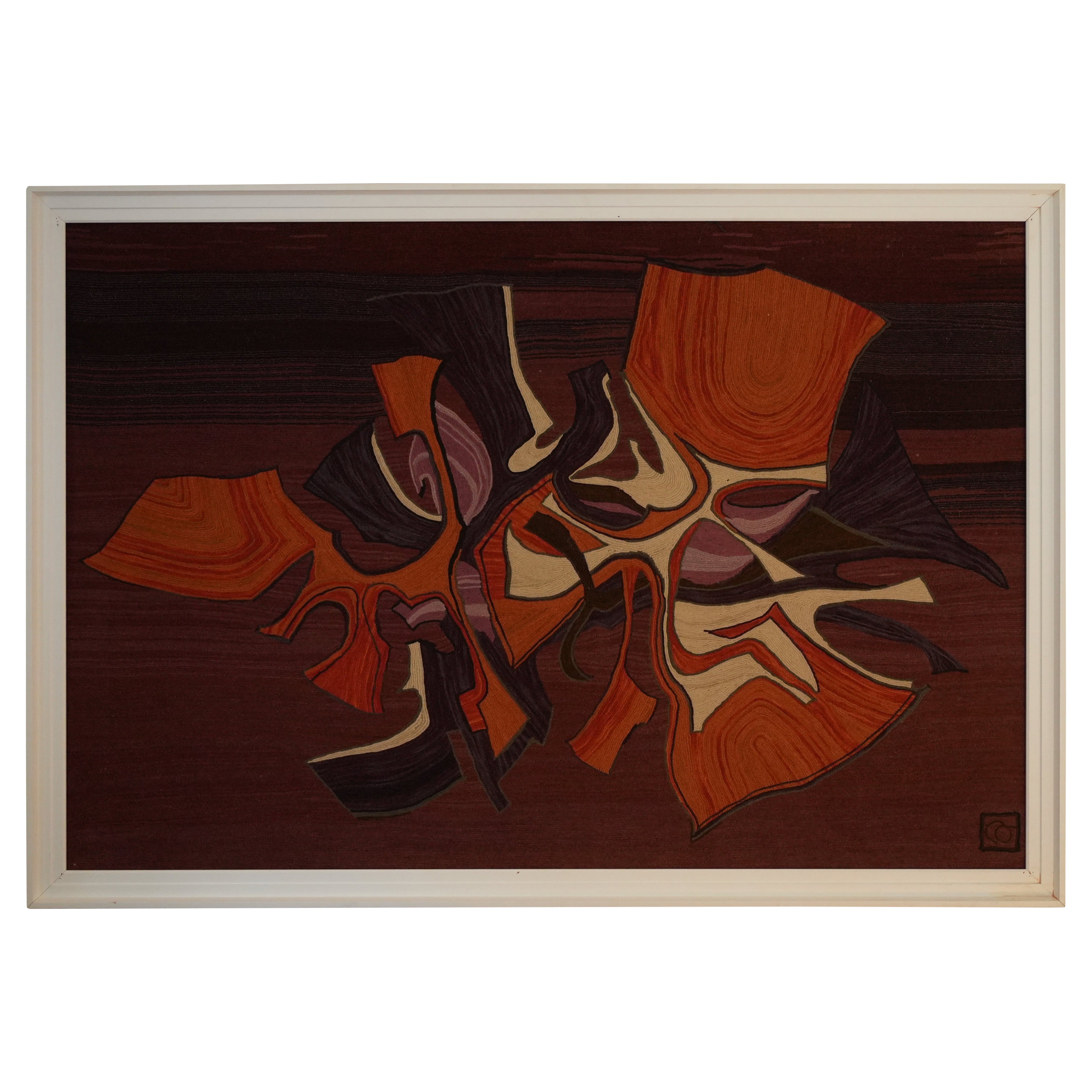 1970s Tapestry by Claude Prévost, White and Orange Design, France