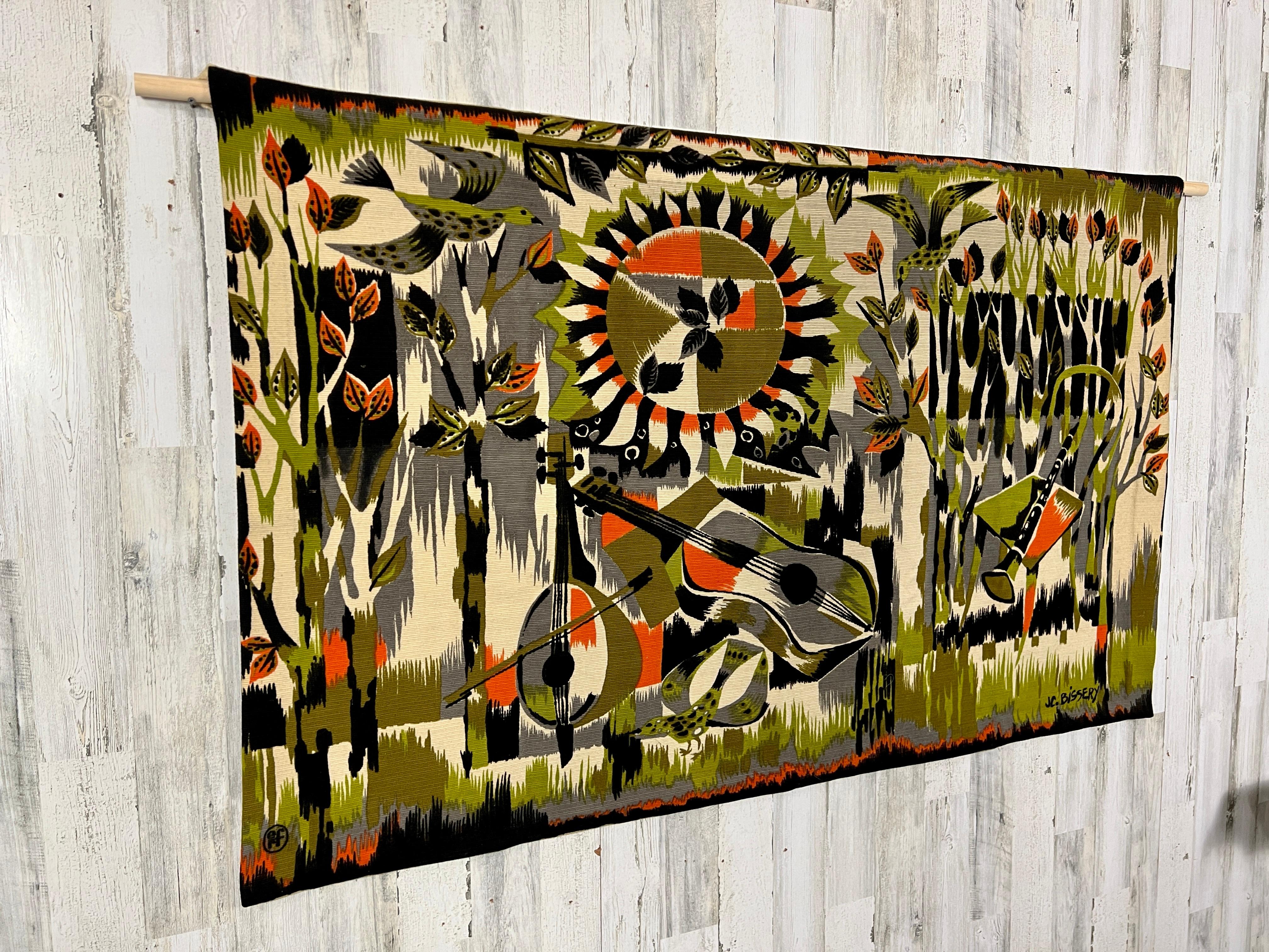 Mid-Century Modern 1970s Tapestry by Jean Claude Bissery  For Sale