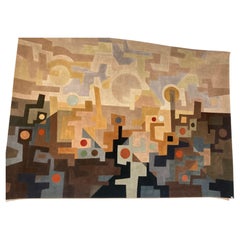 1970's tapestry in leather marquetry signed Fabrice