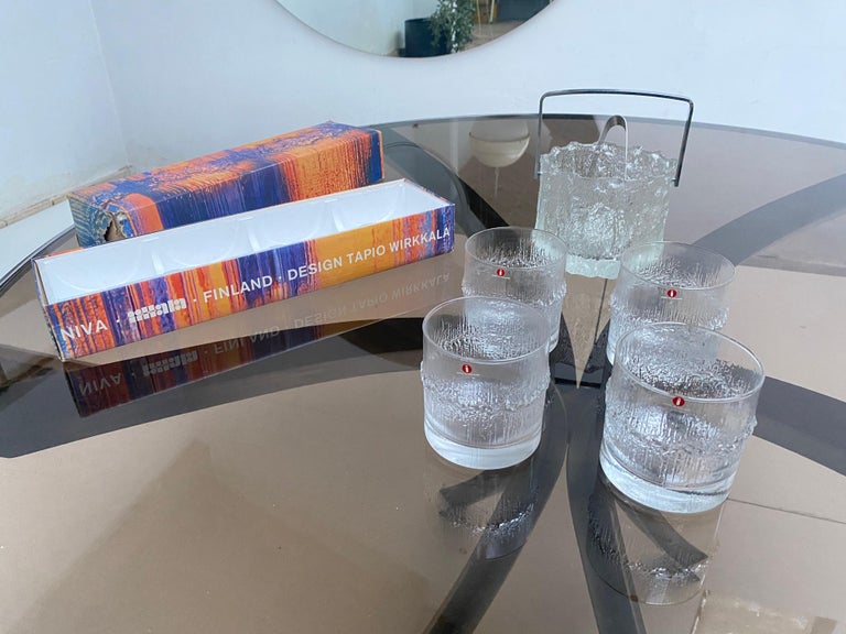 1970's Tapio Wirkkala 4 Niva Whiskey glasses + Seita Ice Bucket